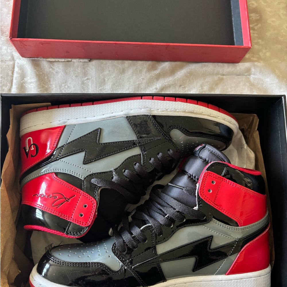 REEVES PARIS HI-TOP SNEAKERS -Patent Leather Black and Red High-Top Sneakers